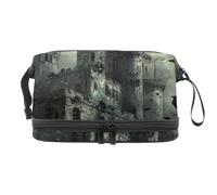 Black Ravens Old Castle - Beauty case a doppio strato per donne e ragazze, borsa da viaggio per trucchi, pratica borsa organizer con scomparto per pennelli, Multi, 27x15x14 cm/10.6x5.9x5.5 in, Beauty