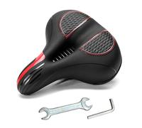 (Black Red)Shock Absorbing Wide Bike Seat Saddle With Tool Waterproof Breathable Hollow