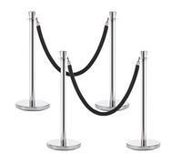 Black/Red Velvet Ropes Crowd Control Post,Silver Queue Stanchions with Crown 4 Pack, Queue Line for Stantions Warehouse Theater VIP Prom(Black Rope)