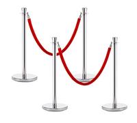 Black/Red Velvet Ropes Crowd Control Post,Silver Queue Stanchions with Crown 4 Pack, Queue Line for Stantions Warehouse Theater VIP Prom(Red Rope)