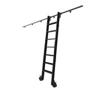 Black Rolling Library Ladder Track KitMetal Hardware System con puleggia Orizzontale Montaggio a Parete Ruote Rulli Pavimento 150cm Scala Inclusa Perfetto per Casa e Ufficio