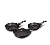 Berlinger Haus Black Rose Set di 2 padelle e griglia a induzione 20-24-28 cm, alluminio, nero antiaderente