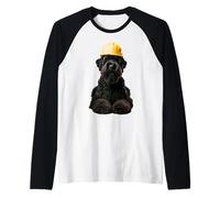 Black Russian Terrier Dog Yellow Hard Hat Casco Worker Crew Maglia con Maniche Raglan