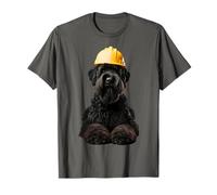 Black Russian Terrier Dog Yellow Hard Hat Casco Worker Crew Maglietta