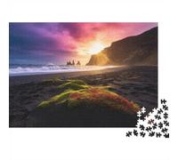 Black Sand Beach Jigsaw Puzzle 1000 Pieces Recyclable Sunset Sky Senior Puzzles Educational Game Decompression Ideal for Family And Friends Birthdays 70x50cm/1000pcs