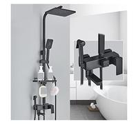 Black Shower Column, 4 Functs Rainfall Bathtub Faucet with Shelf, Adjustable Height, Brass Mixer, Slish Bathroom Fixture (8-Inch)
