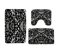 Black Skull Goth Spooky Gothic Skull Funny Western Witchy Skeleton Bone Mystic Western Vintage Cool Moth Moon Tappeto Bagno 3 Pezzi, Zerbino Antipolvere Tappetino Da Bagno Per Toeletta La Casa