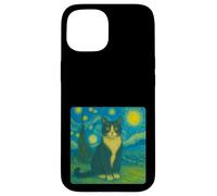 Black Smoking Cat - Notte stellata ispirata allo zoo Animal Art Custodia per iPhone 15