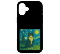 Black Smoking Cat - Notte stellata ispirata allo zoo Animal Art Custodia per iPhone 16
