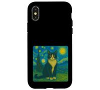 Black Smoking Cat - Notte stellata ispirata allo zoo Animal Art Custodia per iPhone X/XS