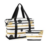 Black Space - Borse in tela a righe bianche e oro per weekend, borsa da toilette per sport pieghevoli, Black Space White and Gold Stripe, 1 taglia, Black Space White And Gold Stripe, 1 talla