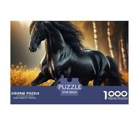 Black Stallion Galloping Durable Interlocking Pieces Fun Hobby for Spare Time, Evenings, Weekends And Holiday Breaks 38x26cm/1000pcs