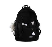 Black Student Backpack with Hanging Charms, Waterproof