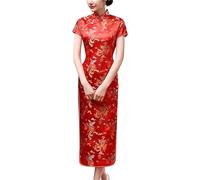 Black Sugar Abito Qipao Corto e Lungo a Maniche Corte e Motivo Drago in Broccato Cheongsam Tunica, 5XL Taille Petite