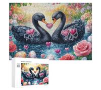 Black Swans with Gem Heart Among Blossoms Puzzle 300 Pezzi Per Anziani Momento Tranquillo Stimolazione Cognitiva Regalo Per Tempo Libero 300 PCS
