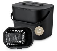 Black Sweden Home Bidone da Cucina Organico 7L per Compost -Secchio per Rifiuti Alimentari Inodore con Coperchio - Lavabile in Lavastoviglie & Ecologico- Organizer da Cucina per Uso Quotidiano | Nero