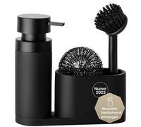 Black Sweden Home Dispenser Sapone Cucina - Porta Sapone Cucina e Porta Spugna - Design Elegante Pietra Artificiale - Nero Opaco - Porta Sapone e Spugna Cucina - Dispenser Detergente Piatti Moderno