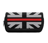 Black Thin Red Line UK British Flag Astuccio per penne con doppia zip Borsa per cancelleria portapenne di grande capacità per l'home office