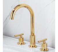 Black Three-Hole Faucet Hot And Cold Water Three-Piece Set of all-Copper Three-Hole Split Faucet Basin, Golden Big bay Pipe