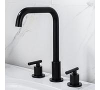 Black Three-Hole Faucet Hot And Cold Water Three-Piece Set of all-Copper Three-Hole Split Faucet Basin, Black Seven-Shaped Pipe