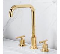 Black Three-Hole Faucet Hot And Cold Water Three-Piece Set of all-Copper Three-Hole Split Faucet Basin, Golden Figure-of-Eight Pipe