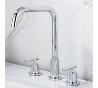 Black Three-Hole Faucet Hot And Cold Water Three-Piece Set of Copper Three-Hole Split Faucet Basin, Silver Seven-Figure Pipe