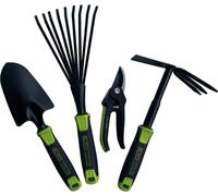 BLACK TOOLS® Garden, set di attrezzi da giardino, 4 pezzi, cazzuola, cesoie da giardino, scopa a ventaglio, set ideale per piccoli giardini o balconi, giardini, vasi da balcone, aiuole