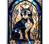 BLACK TUXEDO CAT *Stained Glass Jewel Art Design Print* COMPOSITION NOTEBOOK Travel Journal Diary Guest Book-Exotic Animal Feline Kitten Kitty Pet ... School Ivy League University College Student