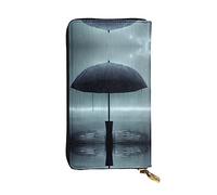 Black Umbrella In The Rain - Portafoglio lungo in pelle, 19 x 10 cm, comodo, leggero, impermeabile, resistente, bello, nero, taglia unica, Nero , Taglia unica