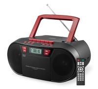 (Black, US Standard) Boombox portatile con CD, Bluetooth, lettore di cassette e radio FM.