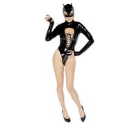 Body Lucido Nero con Maniche Lunghe e Decorazione a Corsetto - Maschera Batwoman Inclusa - M