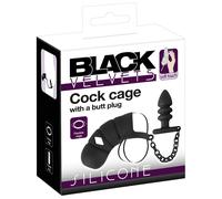 Black Velvets Cock Cage with Butt Plug