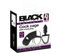 Black Velvets Cock Cage with Butt Plug