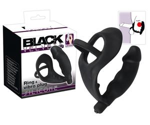 Black Velvets - vibratore anale con anello pene e testicoli (nero)