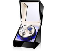 Black Watch Winder Box per Doppi Orologi Automatici, Custodia per Vento Automatica, con Luce a LED Blu, Accessori per Motori Super tranquillistici, B, B, B,