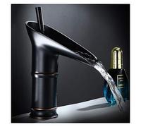 Black Waterfall Counter Top Basin Mixer Tap for Kitchen and Bathroom Tall Single Handle Faucet with Hot and Cold Water Control Height 31cm. (Height 24cm)