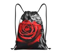 Black White And Red Roses Borsa Sportiva Sacca con Cordoncino Pieghevole Regolabile Borsa con Cordoncino per Yoga Viaggi Shopping 36X42Cm