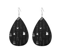 Black White Electric Guitars Orecchini In Pelle Stampato Orecchini Divertenti Pendenti Per Cosplay Tutti I Giorni Donne