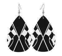 (Black White Formula Checkered Flags Pattern) Orecchini Moda Pendenti Divertenti Orecchini In Pelle Per Carnevale Decorazioni