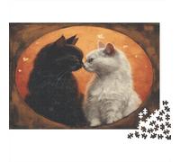 Black White gatto Jigsaw Puzzle Impossible 1000 Pezzi Intimità romantica Decorazione Per La Casa. Giochi Rilassamento E Intelligence Per Adulti E Bambini Da 12 Anni 1000pcs (75x50cm)