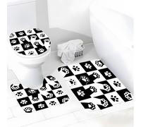 Black White Paw Print Cute Dog Cat Kitten Pet Footprints Paw Animal Lover Checkered Creative Modern Set Di Tappetini Da Bagno 3 Pezzi, Zerbino Resistente Tappetino Da Bagno Per Toeletta Doccia