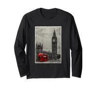 Black & White Retro Real London with Big Ben, London Skyline Maglia a Manica