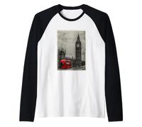 Black & White Retro Real London with Big Ben, London Skyline Maglia con Maniche Raglan