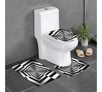 Black White Square Spiral Copriwater Set 3 Pezzi, Tappetino Da Bagno Antipolvere Zerbino Per La Casa Toeletta