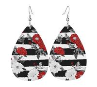 (Black White Stripes Red Rose Flowers) Orecchini Da Donna Leggera Orecchino In Pelle Moda Orecchini Per Tutti I Giorni Feste