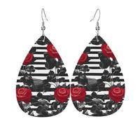 Black White Stripes Red Rose Flowers Print Orecchini Leggera Orecchini In Pelle Moda Accessori Per Carnevale Decorazioni