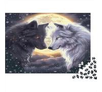 Black White Wolves Jigsaw Puzzle for Adults: Two Wolves Under Moon Fun Present & Activity for Home Wall Decor 38x26cm/1000pcs