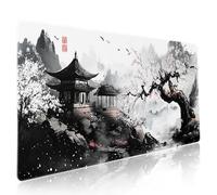 Black Whtie Japanese Gaming Mouse Pad XXL Anime Sakura Cherry Blossom Tree Extended Large Mat Mousepad Desk Pad Non-Slip Rubber Base Stitched Edge Keyboard Pad Playmat for Computer,35.4×15.7 Inch
