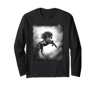 Black Wild Stallion Cavallo Allevamento con la criniera fluente Maglia a Manica