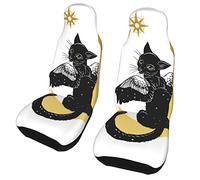 Black Winged Cat Moon 2 Pezzi Coprisedili per Auto Sedili Anteriori, Protezioni per Auto Tappetino per Auto Fodera per Cuscino Universale per Veicolo per La Maggior Parte delle Auto SUV Camion